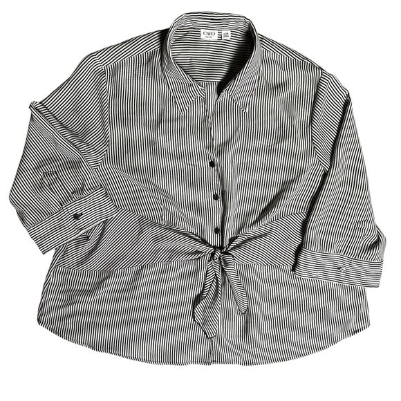 Cato Woman‎ Size 26/28W Tie Front Long Sleeve Button-up V-Neck Top - Picture 2 of 9